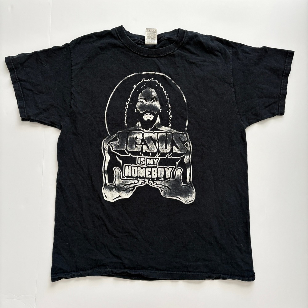 Fruit of the Loom Jesus Is My Homeboy Graphic T-Shirt Black Large Heavy Cotton